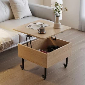 Wooden Lift Top Coffee Table with Wheels & Storage