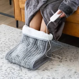 Electric Foot Warmer – Soft Fleece Heated Foot Heater  (Grey)