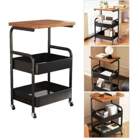 Metal 3 Tier Rolling Storage Cart  Lockable 43 × 30 × 76 cm