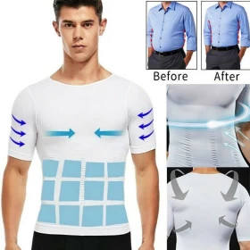 ZERO BODY Men Slimming Body Shaper Compressor TShirt White-0064