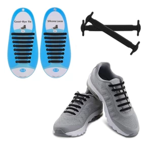 16 Pieces Silicone No Tie Shoelaces For Sneakers -Black