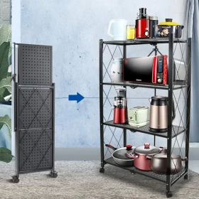 Carbon Steel Folding Storage Rack – Removable 3-Tier Multi-Layer Shelf