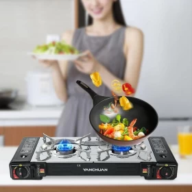Portable Camping Gas Stove – Double Burner BBQ Cooker
