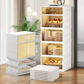 Foldable Plastic Storage Box –5 Layers with Wheels and Doors
