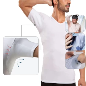 Sweatproof Slim Undershirt for Men with Underarm Sweat Pads(V shape neck)