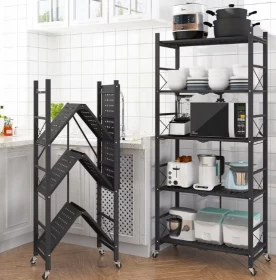Carbon Steel Folding Storage Rack – Removable 4-Tier Multi-Layer Shelf