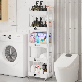 5-Tier Plastic Storage Rack with Wheels | Multi-Purpose Organizer