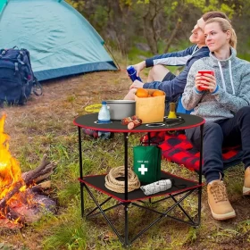 Canvas Folding Camping Table with 4 Cup Holders