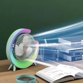 Rechargeable Desk Fan with RGB Light | USB Portable Cooling with Colorful Glow