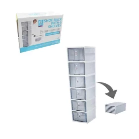 6-Tier Plastic Shoe Organizer – Vertical Space-Saving Rack with Transparent Fronts