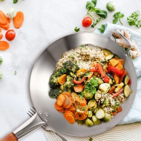 Stainless Steel Wok Pan – Round Bottom Stir Fry Pan with Wooden Handle